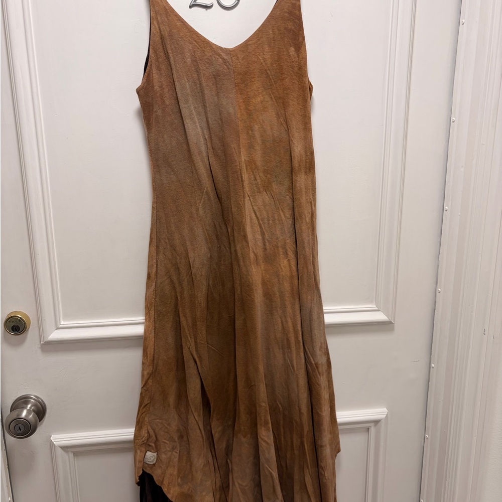 Flowing Brown Maxi Slip Dress with V-Neck